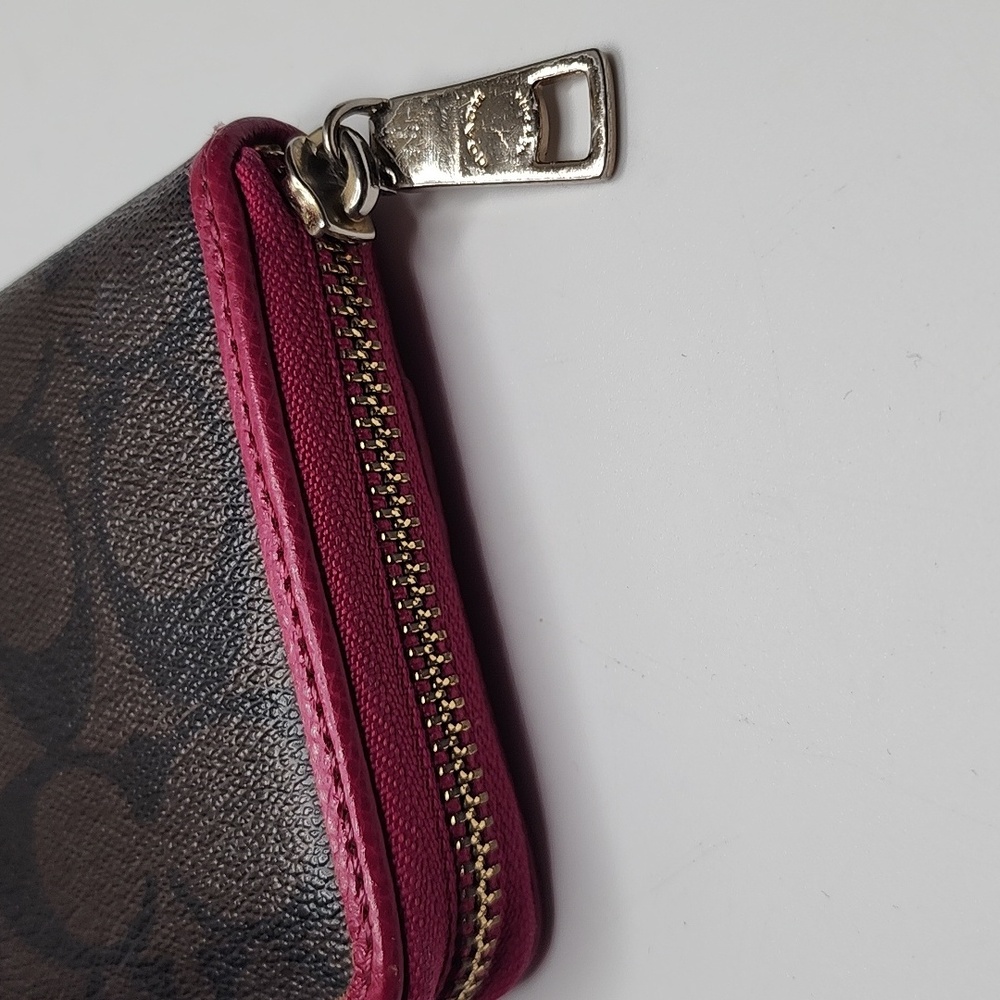 Coach Signature PVC/Leather Accordian Zip Wallet Brown and Pink - Picture 4 of 13